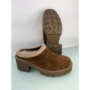 Steve Madden Brixtin Platform Clog Mule Suede Faux Fur Chunky Lug Y2K Women 6.5